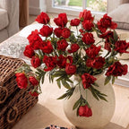 Faux Silk Peony Artificial Flowers Stem for Vase,8 Pcs, Burgundy in Burgundy, alternate view 2