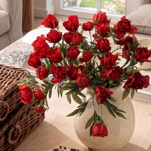 Faux Silk Peony Artificial Flowers Stem for Vase,8 Pcs, Burgundy in Burgundy, alternate view 2