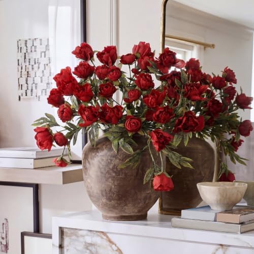 Faux Silk Peony Artificial Flowers Stem for Vase,8 Pcs, Burgundy in Burgundy, alternate view 3