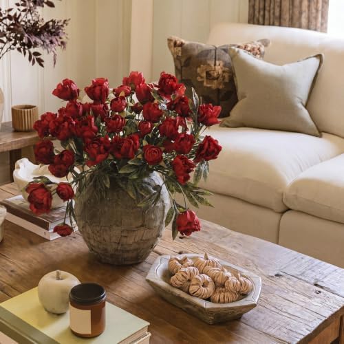 Faux Silk Peony Artificial Flowers Stem for Vase,8 Pcs, Burgundy in Burgundy, alternate view 6