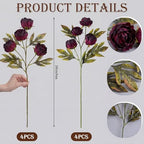 Faux Silk Peony Artificial Flowers Stem for Vase,8 Pcs, Dark in Dark, alternate view 4
