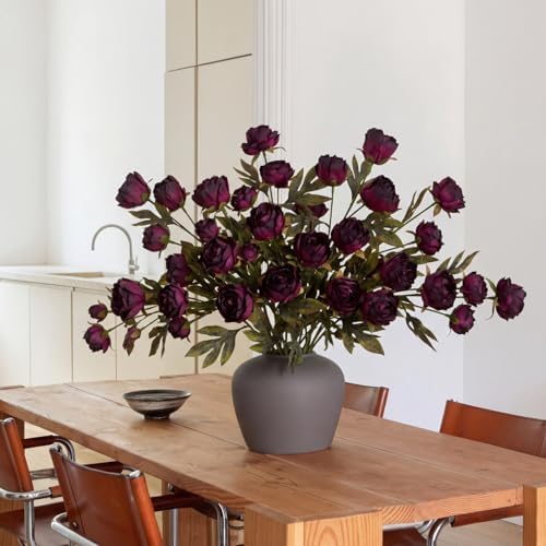 Faux Silk Peony Artificial Flowers Stem for Vase,8 Pcs, Dark in Dark, alternate view 5