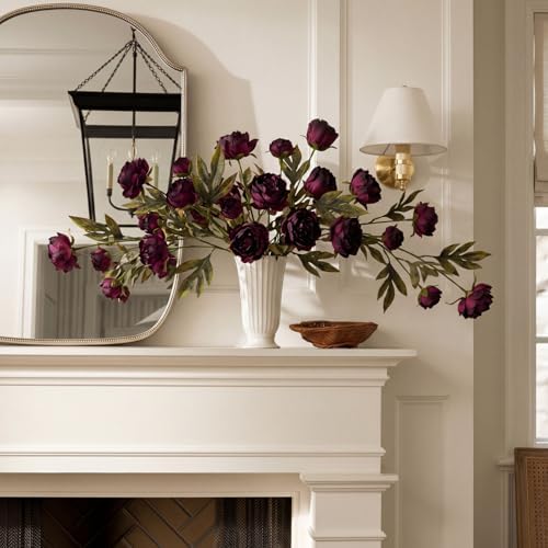 Faux Silk Peony Artificial Flowers Stem for Vase,8 Pcs, Dark in Dark, alternate view 6