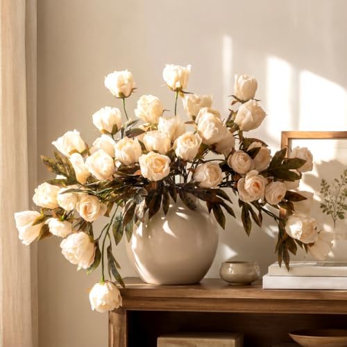 Faux Silk Peony Artificial Flowers Stem for Vase,8 Pcs, Light in Light