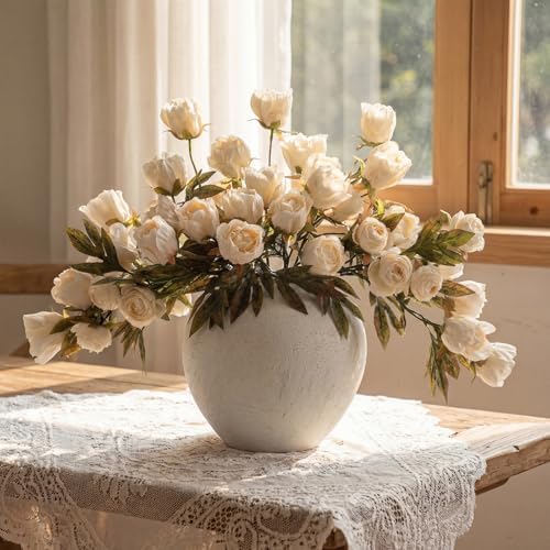 Faux Silk Peony Artificial Flowers Stem for Vase,8 Pcs, Light in Light, alternate view 6