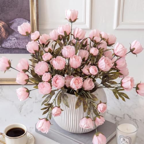 Faux Silk Peony Artificial Flowers Stem for Vase,8 Pcs, Pink in Pink