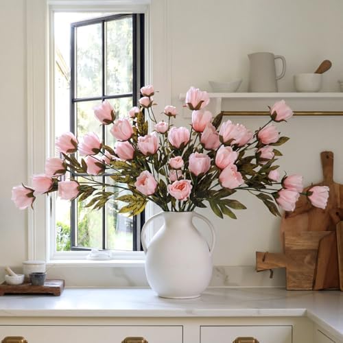 Faux Silk Peony Artificial Flowers Stem for Vase,8 Pcs, Pink in Pink, alternate view 2