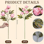 Faux Silk Peony Artificial Flowers Stem for Vase,8 Pcs, Pink in Pink, alternate view 3