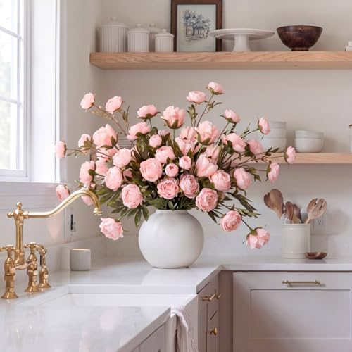 Faux Silk Peony Artificial Flowers Stem for Vase,8 Pcs, Pink in Pink, alternate view 6