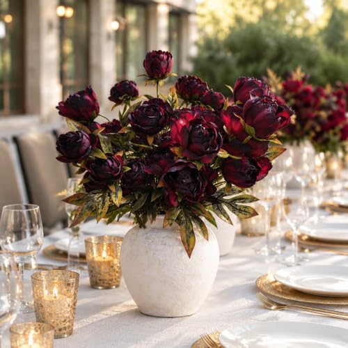 Faux Silk Peony Artificial Flowers Stems for Vase 12Pc Fall Autumn, alternate view 2