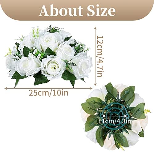 Faux Silk Roses Artificial Flower Centrepieces, White, 10Pcs in White/Gold/Grey, alternate view 3