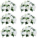 Faux Silk Roses Artificial Flower Centrepieces, White, 6Pcs in White/Gold/Grey