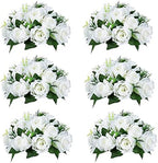 Faux Silk Roses Artificial Flower Centrepieces, White, 6Pcs in White/Gold/Grey