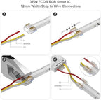 FCOB COB 12mm 3Pin Connector Kit, L-Shaped, Dual-End with Wire, Strip to JST,3PIN JST, Wire to Strip, Gapless, alternate view