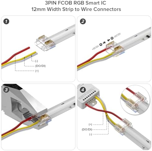 FCOB COB 12mm 3Pin Connector Kit, L-Shaped, Dual-End with Wire, Strip to JST,3PIN JST, Wire to Strip, Gapless, alternate view