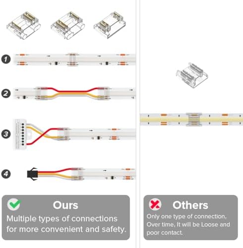 FCOB COB 12mm 3Pin Connector Kit, L-Shaped, Dual-End with Wire, Strip to JST,3PIN JST, Wire to Strip, Gapless, alternate view