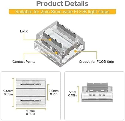 FCOB COB 50pcs 8mm 0.31in Transparent Connector Support FCOB 8mm Width 2 pin v+ v- Single Color LED Strip Corner, alternate