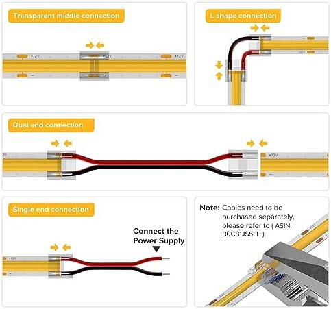 FCOB COB 50pcs 8mm 0.31in Transparent Connector Support FCOB 8mm Width 2 pin v+ v- Single Color LED Strip Corner, alternate