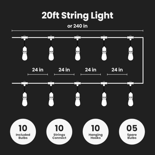 Feit Electric Incandescent Outdoor String Lights - 20ft, Linkable, SL20-10, alternate view 3