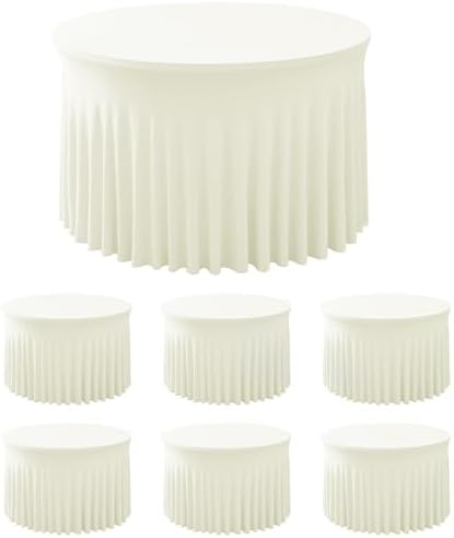 Fitted Beige Spandex Table Skirts for Wedding Party,60 Inch Round,6 Pack in 60R Inch| 6 Pack in Butter Cream