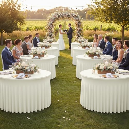 Fitted Beige Spandex Table Skirts for Wedding Party,60 Inch Round,6 Pack in 60R Inch| 6 Pack in Butter Cream, alternate view