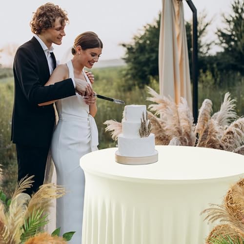 Fitted Beige Spandex Table Skirts for Wedding Party,60 Inch Round,6 Pack in 60R Inch| 6 Pack in Butter Cream, alternate view
