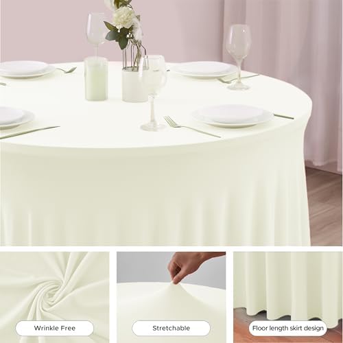 Fitted Beige Spandex Table Skirts for Wedding Party,60 Inch Round,6 Pack in 60R Inch| 6 Pack in Butter Cream, alternate view