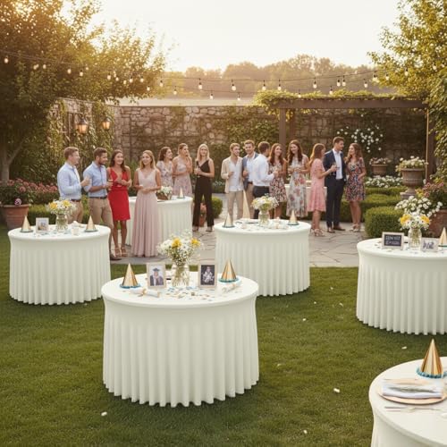 Fitted Beige Spandex Table Skirts for Wedding Party,60 Inch Round,6 Pack in 60R Inch| 6 Pack in Butter Cream, alternate view