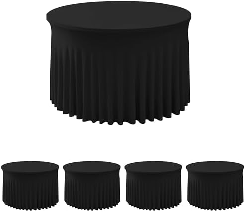 Fitted Black Spandex Table Skirts for Wedding Party,72 Inch Round,4 Pack in 72R Inch| 4 Pack in Black