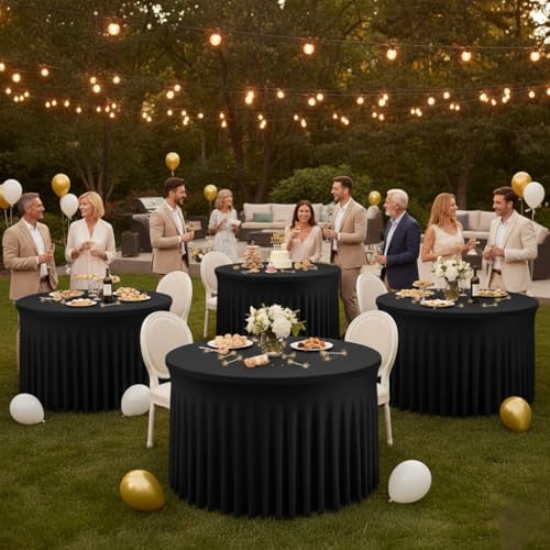 Fitted Black Spandex Table Skirts for Wedding Party,72 Inch Round,4 Pack in 72R Inch| 4 Pack in Black, alternate view 2