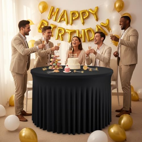Fitted Black Spandex Table Skirts for Wedding Party,72 Inch Round,4 Pack in 72R Inch| 4 Pack in Black, alternate view 3