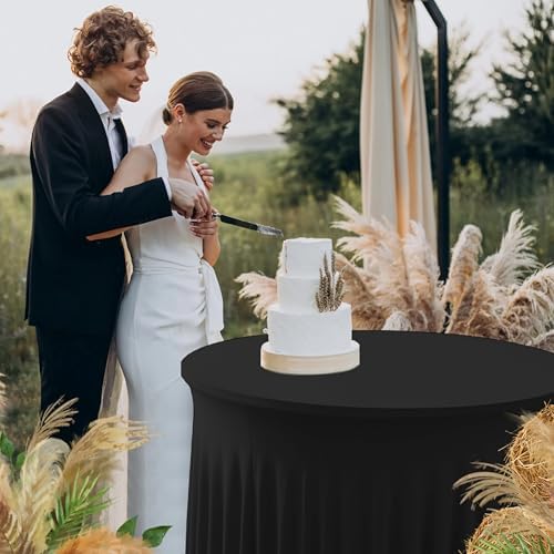 Fitted Black Spandex Table Skirts for Wedding Party,72 Inch Round,4 Pack in 72R Inch| 4 Pack in Black, alternate view 4