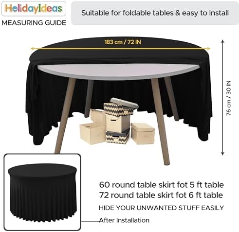 Fitted Black Spandex Table Skirts for Wedding Party,72 Inch Round,4 Pack in 72R Inch| 4 Pack in Black, alternate view 5