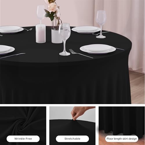 Fitted Black Spandex Table Skirts for Wedding Party,72 Inch Round,4 Pack in 72R Inch| 4 Pack in Black, alternate view 6