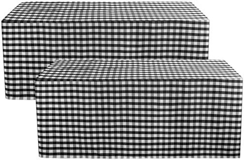 Fitted Checkered Tablecloths for 6 Foot Tables - White and Black - 2 Pack in 6FT|2 Pack in White and Black