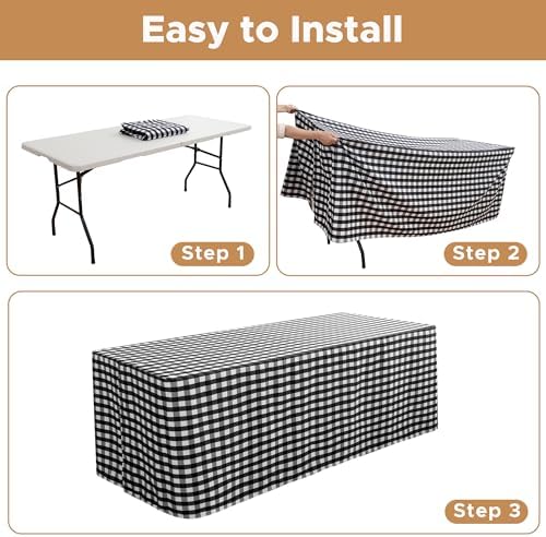 Fitted Checkered Tablecloths for 6 Foot Tables - White and Black - 2 Pack in 6FT|2 Pack in White and Black, alternate view 4