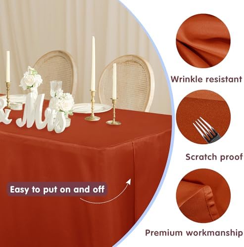 Fitted Fall Tablecloths For 4 Foot Rectangle Tables, Vendor Booth 2 Pcs Rust in 4FT|2 Pack in Rust, alternate view 2
