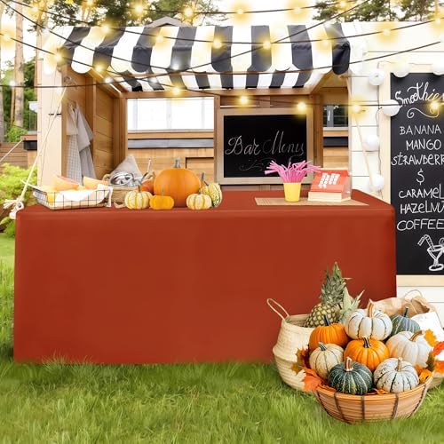 Fitted Fall Tablecloths For 4 Foot Rectangle Tables, Vendor Booth 2 Pcs Rust in 4FT|2 Pack in Rust, alternate view 4