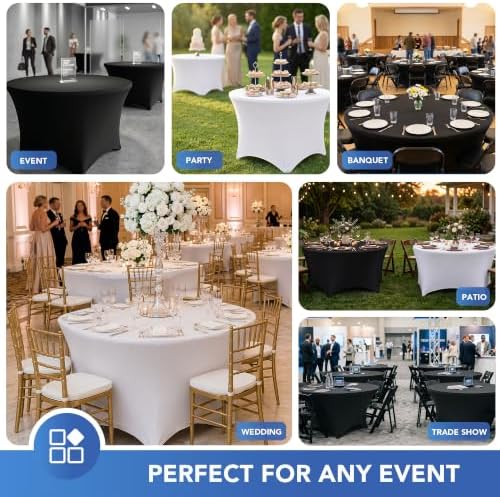 Fitted Round Table Cloth 6ft-Spandex Elastic Stretch White Table Covers, alternate view 3