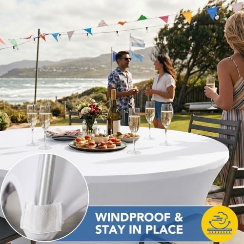 Fitted Round Table Cloth 6ft-Spandex Elastic Stretch White Table Covers, alternate view 5