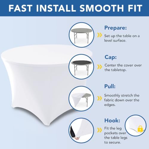 Fitted Round Table Cloth 6ft-Spandex Elastic Stretch White Table Covers, alternate view 6