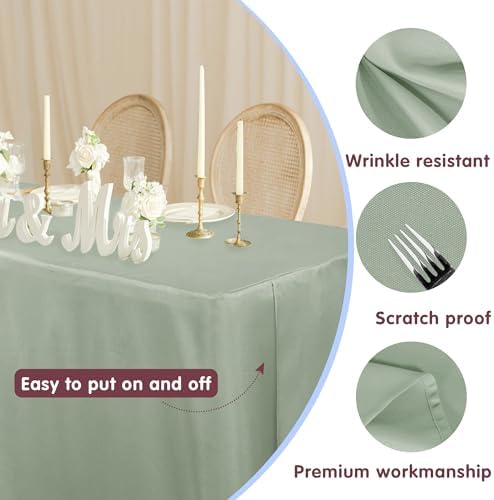 Fitted Table Cloths For 4 Foot Rectangle Tables 2 Pcs Sage Green in 4FT|2 Pack in Sage Green, alternate view 2