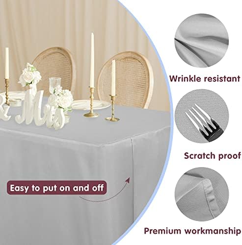 Fitted Table Cloths For 4 Foot Rectangle Tables 2 Pcs Silver Grey in 4FT|2 Pack in Silver Grey, alternate view 2
