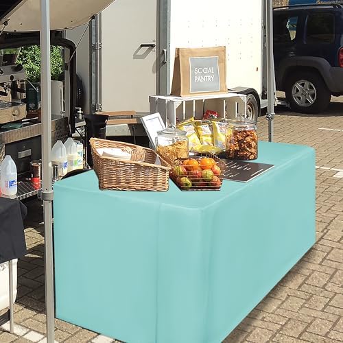 Fitted Table Cloths For 4 Foot Rectangle Tables, Vendor Booth 2 Pcs Aqua in 4FT|2 Pack in Aqua, alternate view 5