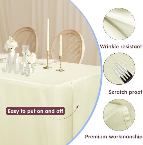 Fitted Table Cloths For 4 Foot Rectangle Tables, Vendor Booth 2 Pcs Beige in 4FT|2 Pack in Butter Cream, alternate view 2