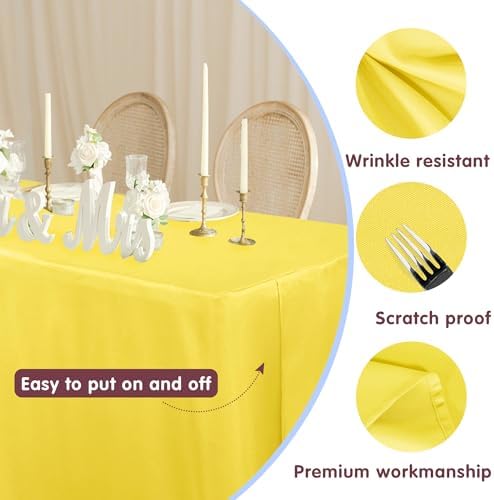 Fitted Table Cloths For 4 Foot Rectangle Tables, Vendor Booth 2 Pcs Yellow in 4FT|2 Pack in Yellow, alternate view 2