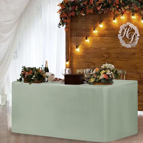 Fitted Table Cloths For 6 Foot Rectangle Tables 2 Pack Sage Green in 6FT|2 Pack in Sage Green, alternate view 4