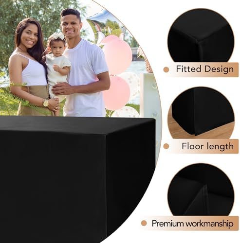 Fitted Table Cloths For 6 Foot Rectangle Tables,2 Pcs Versatile Black in 4FT|2 Pack in Versatile Black, alternate view 2