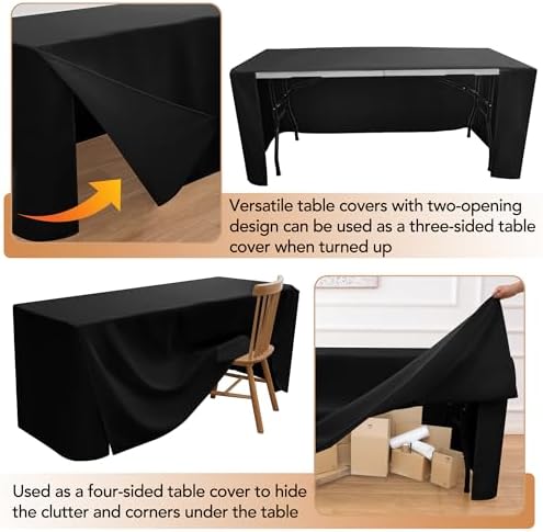 Fitted Table Cloths For 6 Foot Rectangle Tables,2 Pcs Versatile Black in 4FT|2 Pack in Versatile Black, alternate view 3