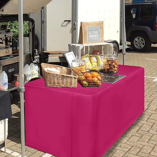 Fitted Table Cloths For 6 Foot Rectangle Tables, Vendor Booth 2 Pack Fuchsia in 6FT|2 Pack in Fuchsia, alternate view 5